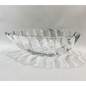 Vtg Clear‎ Glass Bowl Leaf Pattern Large 11 x 10 x 4